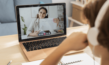 A virtual workspace with professionals offering online academic translation services, ensuring global standards for accuracy.